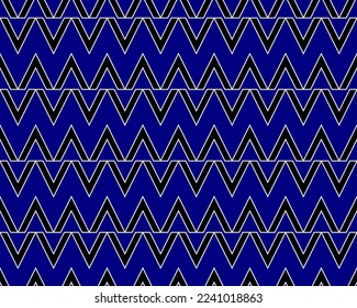 V alphabet letter repeating pattern on navy blue background vector. Zigzag chevron, ethnic, thin diagonal lines, triangle background. Wall and floor ceramic tiles seamless pattern.