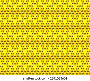 V alphabet letter repeating pattern on yellow background vector. Zigzag chevron, ethnic, thin diagonal lines, triangle background. Wall and floor ceramic tiles seamless pattern.