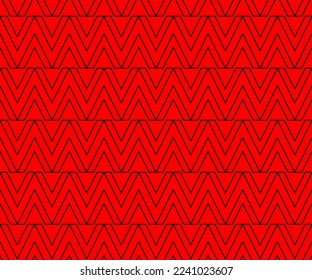 V alphabet letter repeating pattern on red background vector. Zigzag chevron, ethnic, thin diagonal lines, triangle background. Wall and floor ceramic tiles seamless pattern.