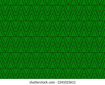 V alphabet letter repeating pattern on green background vector. Zigzag chevron, ethnic, thin diagonal lines, triangle background. Wall and floor ceramic tiles seamless pattern.