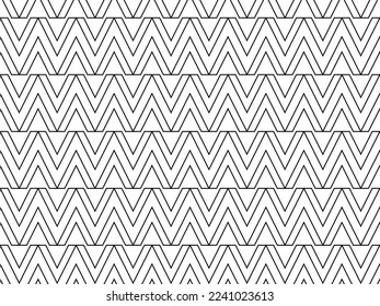 V alphabet letter repeating pattern on white background vector. Zigzag chevron, ethnic, thin diagonal lines, triangle background. Wall and floor ceramic tiles seamless pattern.