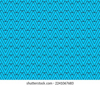 V alphabet letter repeating pattern on light blue background vector. Zigzag chevron, ethnic, thin diagonal lines, triangle background. Wall and floor ceramic tiles seamless pattern.