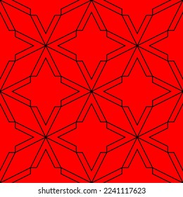 V alphabet star repeating pattern on red background vector. Christmas, ethnic, snowflakes, thin diagonal lines, triangle background. Wall and floor ceramic tiles seamless pattern.