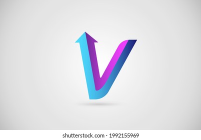 V arrow alphabet letter logo for business and company in blue and pink color. Corporate brading and icon lettering with gradient design