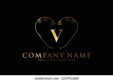 V Logo inicial del vector de belleza, logotipo de escritura a mano de firma inicial, boda, moda, joyas, boutique, floral y botánica con plantilla creativa para cualquier empresa o negocio.