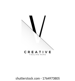 V Black Letter Logo Design with Creative Paper Cut