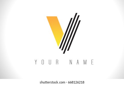 V Black Lines Letter Logo. Creative Line Letters Design Vector Template.