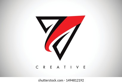V Black and Red Letter Logo. Creative V Letter Logo Icon Design with Monogram Line Vector Illustration. V Letter Logo