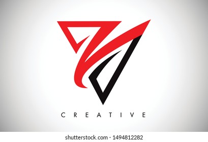 V Black and Red Letter Logo. Creative V Letter Logo Icon Design with Monogram Line Vector Illustration. V Letter Logo