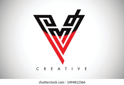 V Black and Red Letter Logo. Creative V Letter Logo Icon Design with Monogram Line Vector Illustration. V Letter Logo