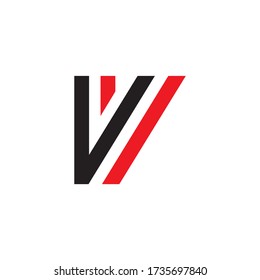 V V  black red letter logo design vector