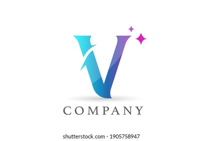V logotipo de la letra del alfabeto del gradiente rosa azul para empresas y empresas. Grabación creativa e identidad corporativa. Diseño de marca