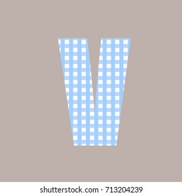 V blue vector alphabet letter with cage isolated on Grey background