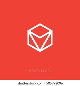 V box logo. V monogram. V hexagon in orange background.