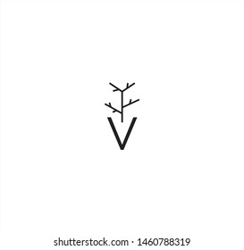 V branch letters simple elegant vintage without leaves pot luxury modern logo art vector illustration