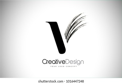 V Brush Stroke Letter Logo Design. Black Paint Logo Letter  Icon with Elegant Vector Design.