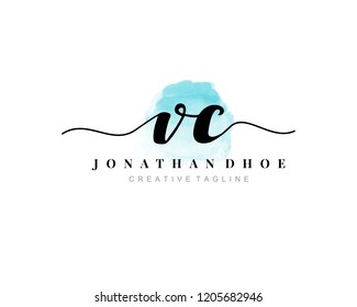 V C VC Initial watercolor logo on white background. Logo template vector