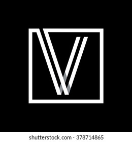 V capital letter enclosed in a square. . Overlapping with shadows monogram, logo, emblem. Trendy design. 