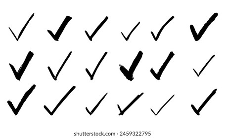 v Check hand drawing mark symbol. hand drawn with brush strokes tick v vector. Mark graphic design for vote in check box, web