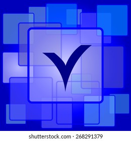 V checked icon. Internet button on abstract background. 