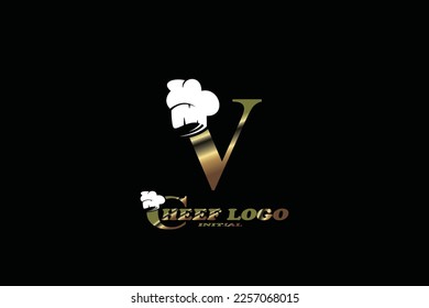 V chef's hat Letter logo template for your branding.