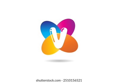 V coloured flower letter alphabet logo icon petal design with suitable for a company or business