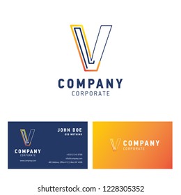 V company logo design with visiting card vector