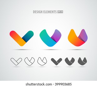 V company vector logo sign and symbol design. Vector abstract design elements. Color letters. Line art. Modern abstract design shapes on white background.