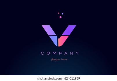 v creative color blue background pink purple blue magenta alphabet letter company logo vector icon design