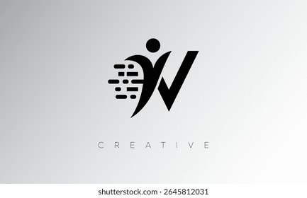V Creative Digital Monogram Logo  Futuristic Letter mark Design Featuring Human Shape Pixel Motion and Minimal Tech Style for Innovative Branding Identity