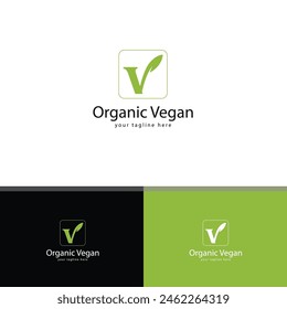 V Custom Later Organic Vegan Wordmark Logo Design for your Brand. This is 100 Vector Graphic. Leaf Logo Design .