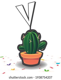 V - Cute cactus alphabet and white background