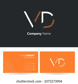 V & D joint logo stroke letter design with business card template