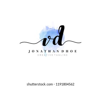 V D VD Initial watercolor logo on white background. Logo template vector