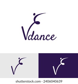 v Dance logo design, dance creative logo with letter V, v app icon logo design in vector