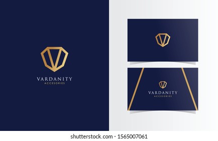 V diamond luxury logotype vector with business card template design
