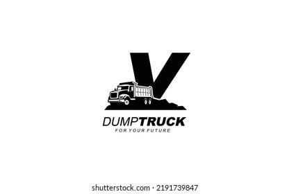 V Dump truck logo vector for construction company. Heavy equipment template vector illustration for your brand.
