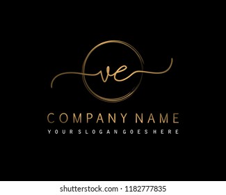 V E Initial handwriting logo vector