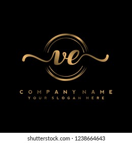 V E Initial handwriting logo vector