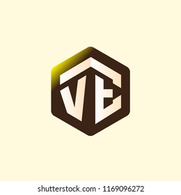 V E Initial letter hexagonal logo vector