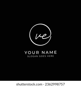 V, E, VE Initial letter handwritten and signature vector logo. Business template in round shape line art