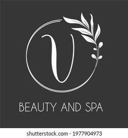 V Elegant Luxury Initial Letter Logo Concept with Wreath leaves for Beauty, Cosmetic, Salon, Spa, Body care, Healthy, Fashion, Wedding, Salon Business and Company