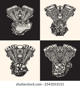 V Engine Illustration Graphic and Pattern Print