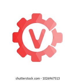 V engineering logo. Alphabet letter logo design vector icon. Red low poly style. Vector Illustrator