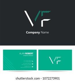 V & F joint logo stroke letter design with business card template