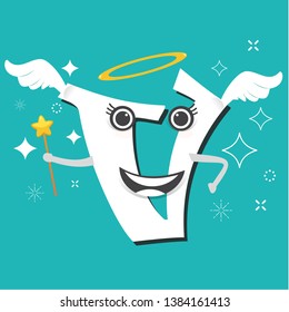 V - Fairy wings with alphabet, celebration background.