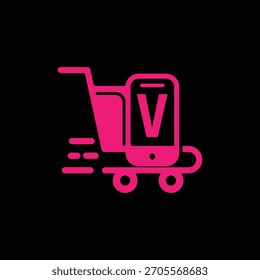 V Fast Ecommerce Logo Design Vector illustration template, V Logo Design 