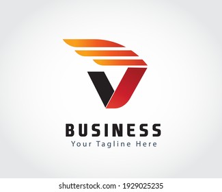 V fast wings initial business logo symbol design illustration inspiration