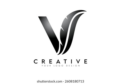 V feather Letter Logo. Creative icon of letter V alphabet concept Vector Illustration