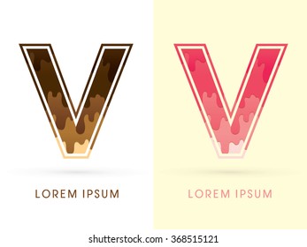 V Font , Chocolate and strawberry melt graphic vector